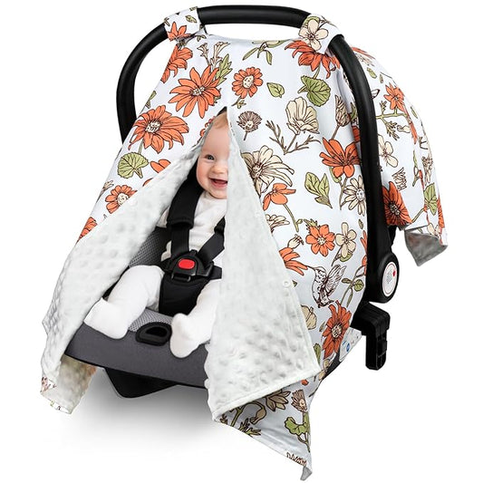 Metplus 2 in 1 Baby Car Seat Cover, Car Seat Canopy for Babies, Mom Multiuse Nursing Cover, Minky Baby Carrier Covers, Newborn Boy Girl, Peekaboo Opening
