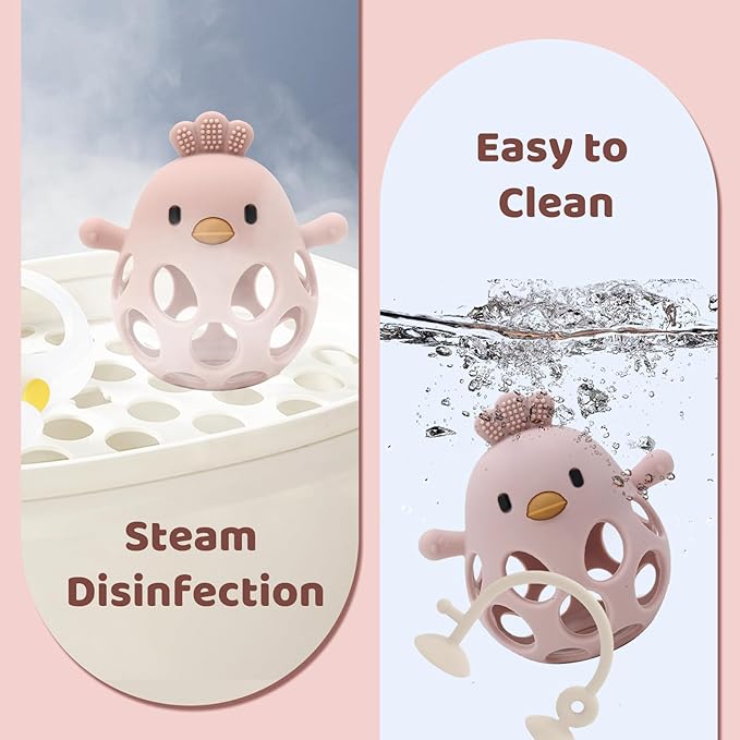 Baby High Chair Suction Toys Teething Chew - Baby Table Toys, Teething Toys Silicone Teethers, Food Grade Silicon for 6 12 18 Months (Beige Rosepink)