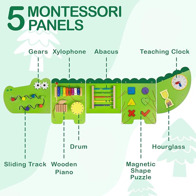 Monläurd® Crocodile Montessori Busy Board, Sensory Board,Educational Toys, Activity Cube, Wall Toys, Daycare Furniture, Playroom Furniture, Boys and Girls 6 M+