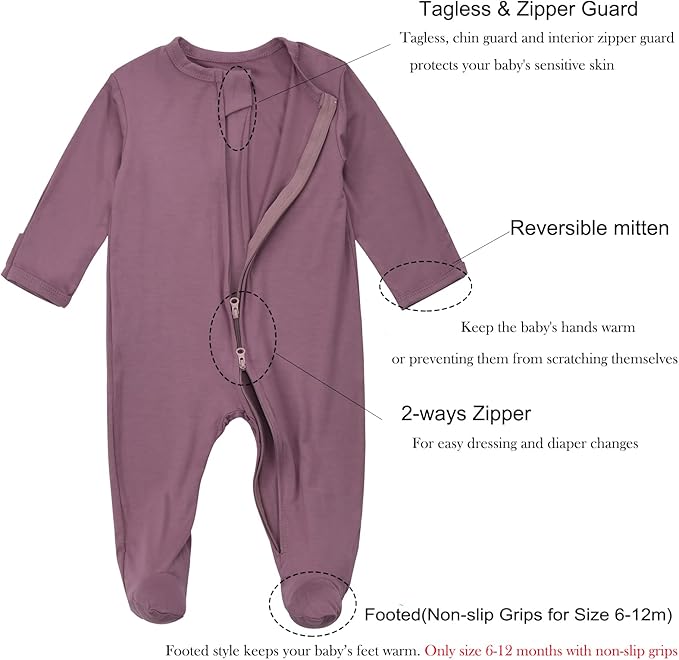 Aablexema Baby Footie Pajamas Zipper - Rayon from Bamboo Infant Footed Pjs with Mittens Sleepwear Jammies