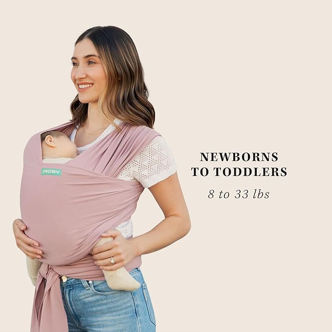 Moby Baby Wrap Carrier Classic for Newborns to Toddlers (8-33lbs), Infant Sling Carrier, Lightweight & Hands Free Design, Adjustable for All Body Types (Dusty Rose)