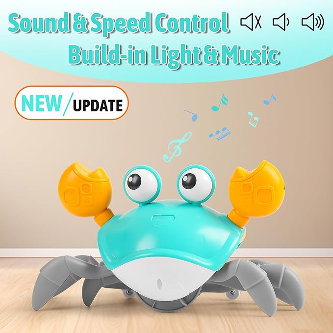 Hirger Crawling Crab Baby Toy Infant: Tummy Time Toys for Babies 3 6 9 12 18 24 36 Months, Walking Dancing Sensing Crab for Toddler 1 2 3 4 Year Old, 1st Music Birthday Gifts for Boys Girls