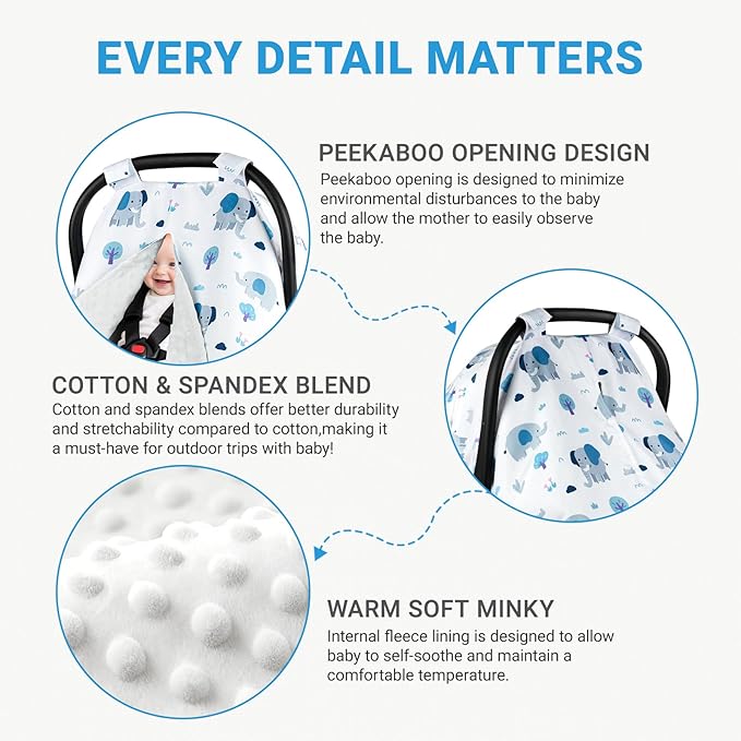 Metplus 2 in 1 Baby Car Seat Cover, Car Seat Canopy for Babies, Mom Multiuse Nursing Cover, Minky Baby Carrier Covers, Newborn Boy Girl, Peekaboo Opening
