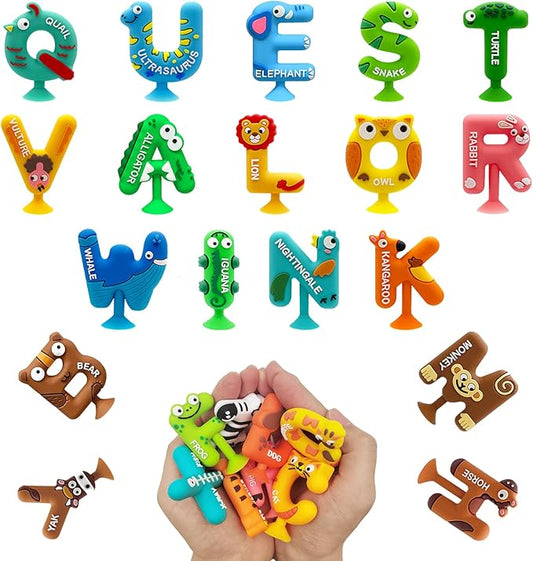 LIFUGS Suction Bath Toy for Toddler,26PCS Animal Alphabet,Montessori Sensory Toy,No Hole Bath Toy for BathToys for Kids Ages1-3,Early Alphabet Learning Tools,Educational Spelling for Autism/ADD/ADHD