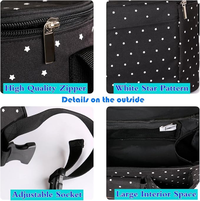 Miracle Baby Stroller Organizer Bag for Mom,Universal Stroller Storage Caddy Diaper Bag- Compatible with Most Stroller - Multifunctional Larg(Black White Star)