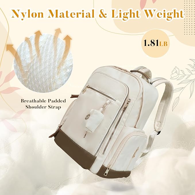 miss fong Diaper Bag Backpack - Baby Diaper Bag Mommy Bag Diaper Backpack with 16 Pockets Large Capacity Travel Diaper Bag Baby Shower Gifts for Mom & Dad-Off-White