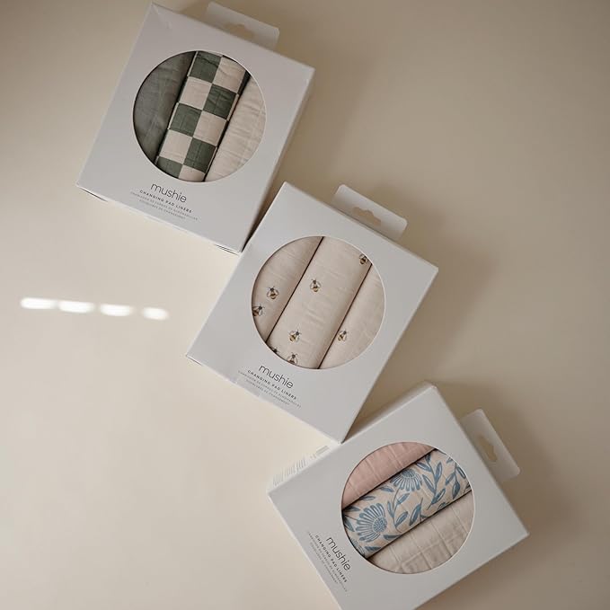 mushie Waterproof Changing Pad Liners | 100% Organic Cotton | Set of 3 (Blue Flowers Combo)