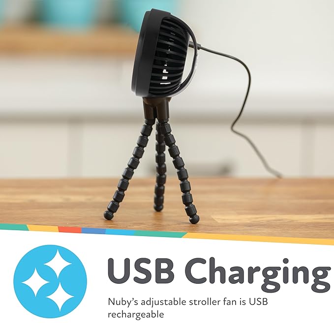 Nuby 3-Speed Stroller Fan with Adjustable Legs - Stroller Accessories - Summer Travel Essentials - Ideal for Car Seats and Play Yards - Black