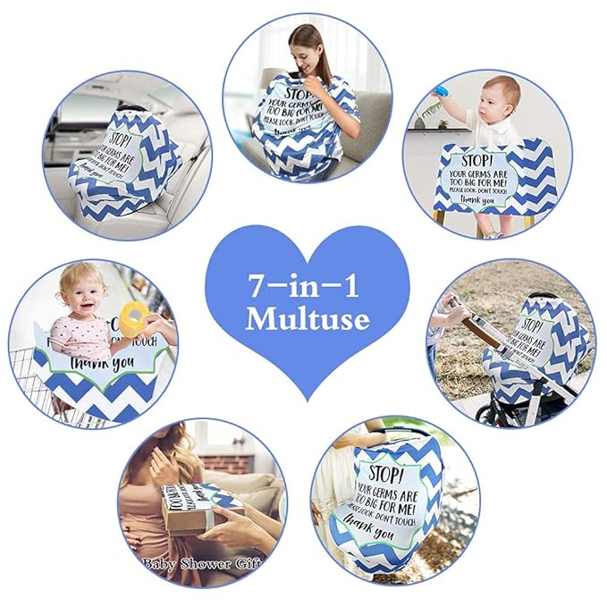 Metplus Stretchy Infant Car Seat Canopy, Metplus Baby Carseat Cover, Soft Nursing Breastfeeding Cover, Multi Use Newborn Carrier/Stroller/Shopping Cart, Boy Girl Shower Gift - No Touch Sign