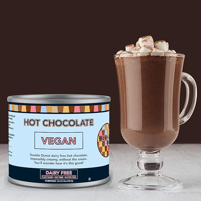 Double Donut Dairy Free Hot Chocolate Mix, Non Dairy Instant Vegan Hot Chocolate Mix, 12 Ounce
