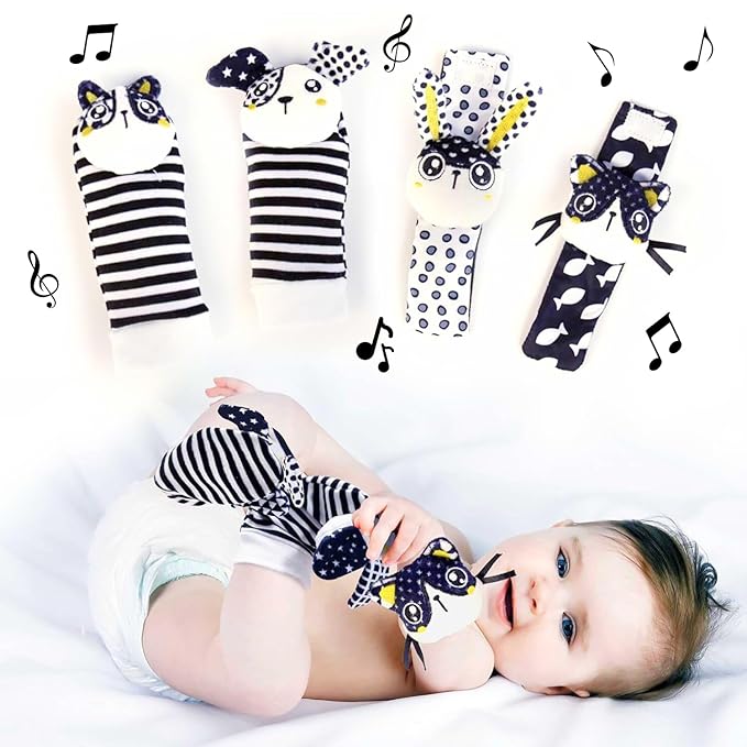 BABY K Baby Rattle Socks & Wrist Toys (Set G) - Newborn Toys for Baby Boy or Girl - Brain Development Infant Toys - Hand and Foot Rattles Suitable for 0-3, 3-6, 6-12 Months Babies