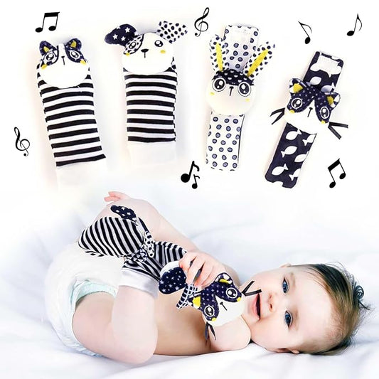 BABY K Baby Rattle Socks & Wrist Toys (Set G) - Newborn Toys for Baby Boy or Girl - Brain Development Infant Toys - Hand and Foot Rattles Suitable for 0-3, 3-6, 6-12 Months Babies