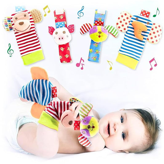 Baby Rattle Socks for Girls & Boys (Zoo Set) - Baby Toys 6-12 Months - Wrist Rattles and Foot Rattles - Baby Toys for Newborns As Gift - Easy to Wear Baby Rattle Toys
