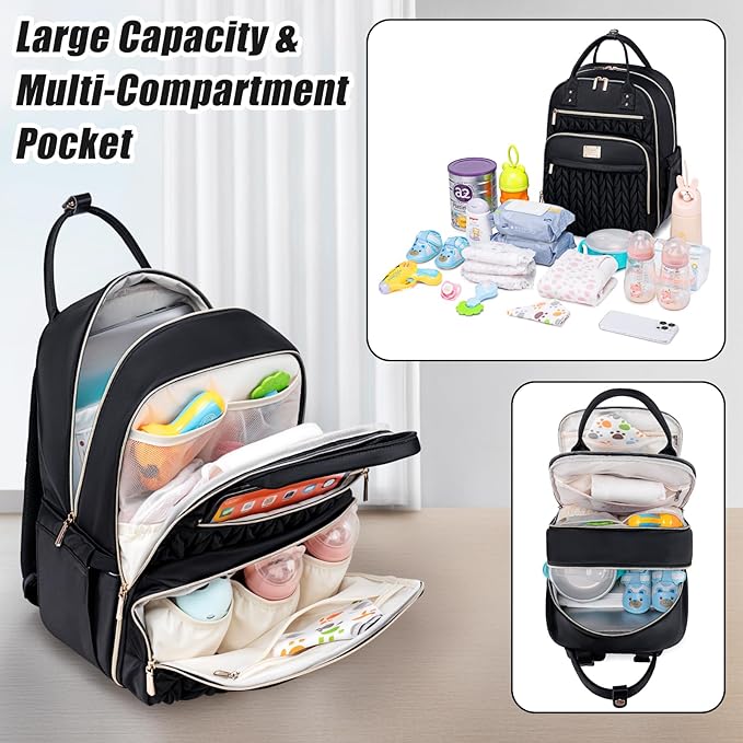 Diaper Bag Backpack,Stylish Baby Diaper Bag,Waterproof Travel Diaper Backpacks Baby Bags with Changing Pad,Stroller Straps,Insulated Pockets (Black)