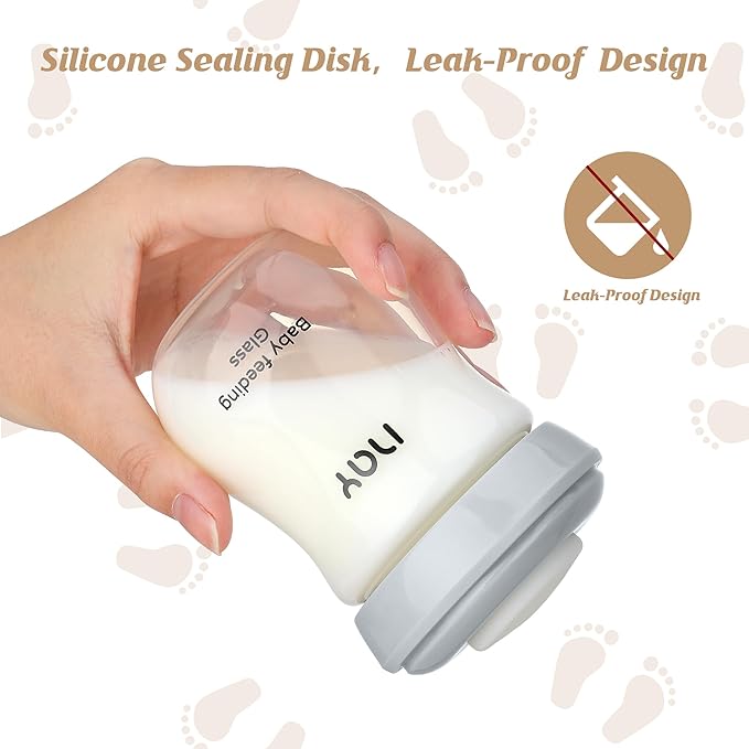 Glass Breastmilk Storage Bottles, 5.4oz Wide Neck Breast Milk Containers, BPA-Free, Lead-Free, Fits Breast Pumps and Nipples, 4 Pack