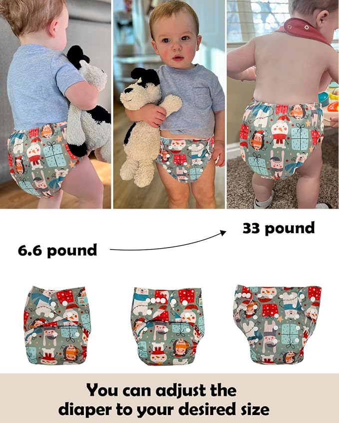 ALVABABY Baby Cloth Diaper 6 Pack with 12 Inserts One Size Cloth Diaper Covers Adjustable Washable Reusable for Baby Girls and Boys 6DM127