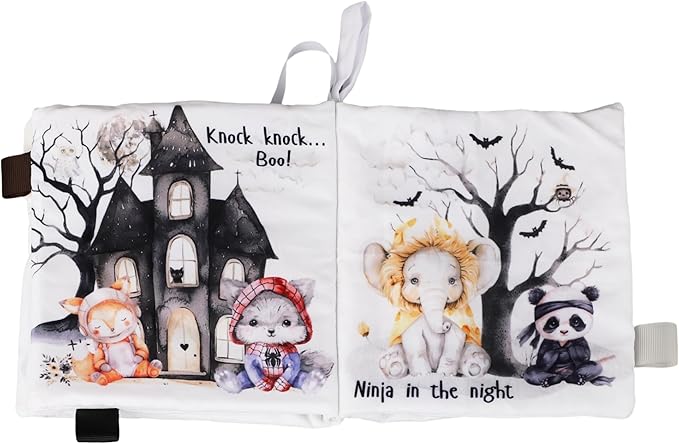 Ali+Oli Baby Cloth Book – Soft Sensory Crinkle Book with Teether for Infants 0-12 Months – Early Learning Touch & Feel Tummy Time Toy – Newborn Shower Gift for Christmas - Halloween Paws