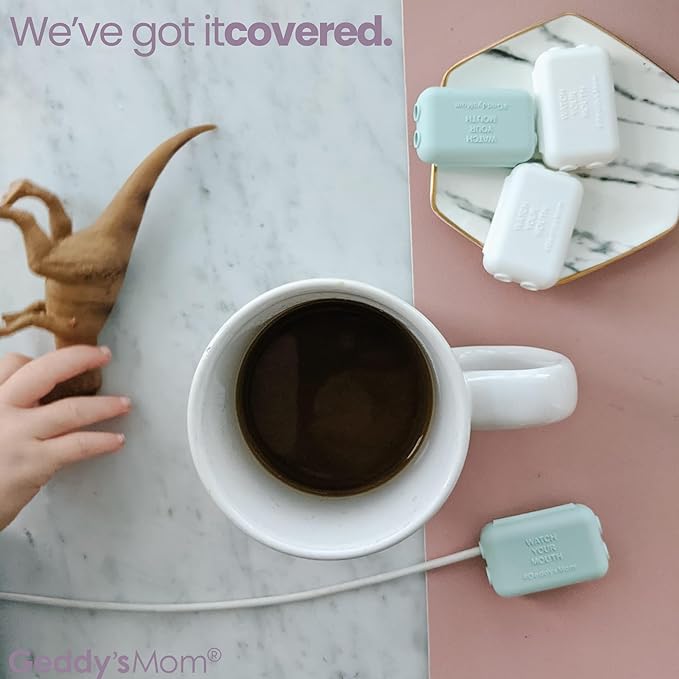 Geddy's Mom - Watch Your Mouth - The Award Winning Child Safety USB Cover Cap - Made in The USA - Baby Proofing Toddler Shock Prevention - 6 Pack (Dusty Aqua)