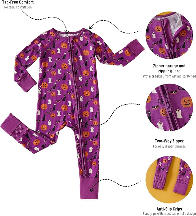 OPAWO Viscose from Bamboo Baby Pajamas Girl 2pack Mittens Cuff 2 Way Zipper Soft Footless Sleeper Baby Boy One-Piece Romper