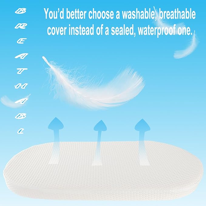 Mecc ecoh Baby Bassinet Mattress, 100% Breathable Cover, Water-Resistant Lining, Oval 30"x15"x2" Fit for Safety 1st/ Delta Children Slumber/Baby Delight Go with Me Slumber Rockin and Moses Basket