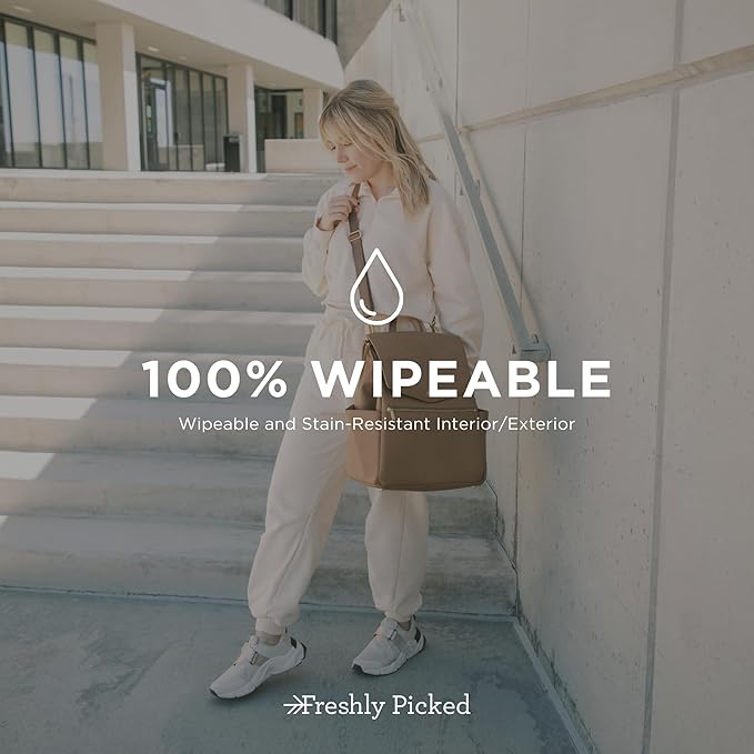 Freshly Picked Classic II Diaper Bag Backpack, Wipeable Vegan Leather With Changing Pad, Convertible (Toffee V2)