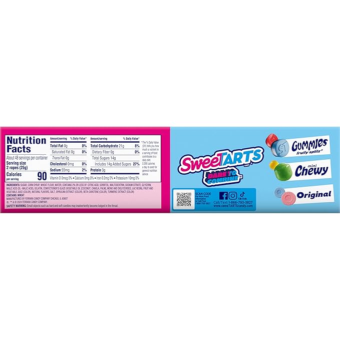 SweeTARTS Ropes, Candy, Twisted Rainbow Punch, Soft and Chewy, 3.5 oz, 12 count