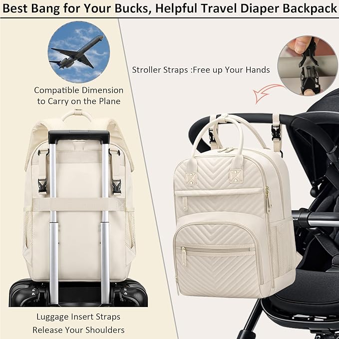 Diaper Bag Backpack for Women with Changing Pad, Baby Bag with Insulated Pockets Multifunctional Diaper Bags For Baby Girl Boy Waterproof Baby Bags For Boys Girls Maternity Bag Beige