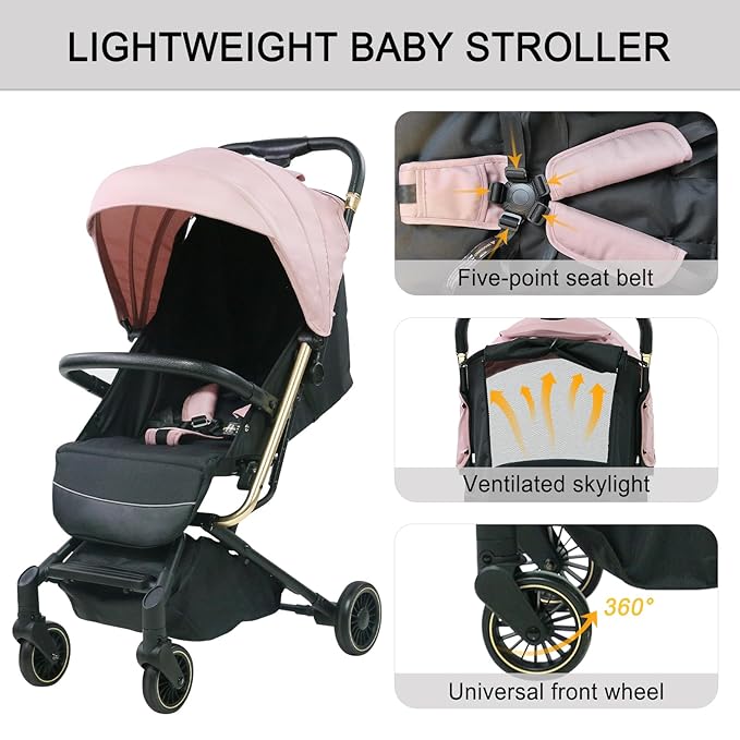 Lightweight Baby Stroller,Ultra Compact & Airplane-Friendly Travel Stroller, One-Handed Folding for Toddler, Only 13lbs,with Sleep Shade, Oversize Basket (Gray)