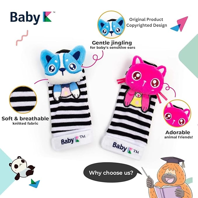 Rattles Socks for Girls & Boys (Pet Set) - Toys 6-12 Months - Wrist Rattles and Foot Rattles - Baby Toys for Newborns As Gift - Easy to Wear Baby Rattle Toys