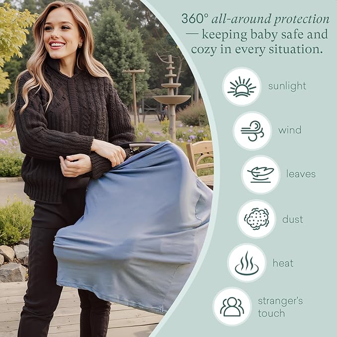 Baby Car Seat Cover, Supersoft Bamboo Viscose Carseat Cover for Infant Boys & Girls, Breathable Multi-Use Breastfeeding Covers, Canopy for Carrier, Stroller, Shopping Cart & High Chair