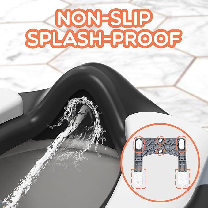 SKYROKU New Sector-Shape Stabilized Base 2-in-1 Toddler Toilet Seat, Potty Training Toilet with Splash Guard, Anti-Slip Pad, and Step Stool (Dark Blue) (8899-Black)