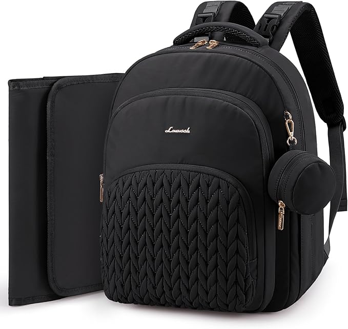 LOVEVOOK Diaper Bag Backpack, Baby Bag with Changing Pad for Mom Dad, Large Waterproof Mommy Bag with Stroller Buckles, Travel Essential with Pacifier Case & Insulated Bottle Pockets, Black