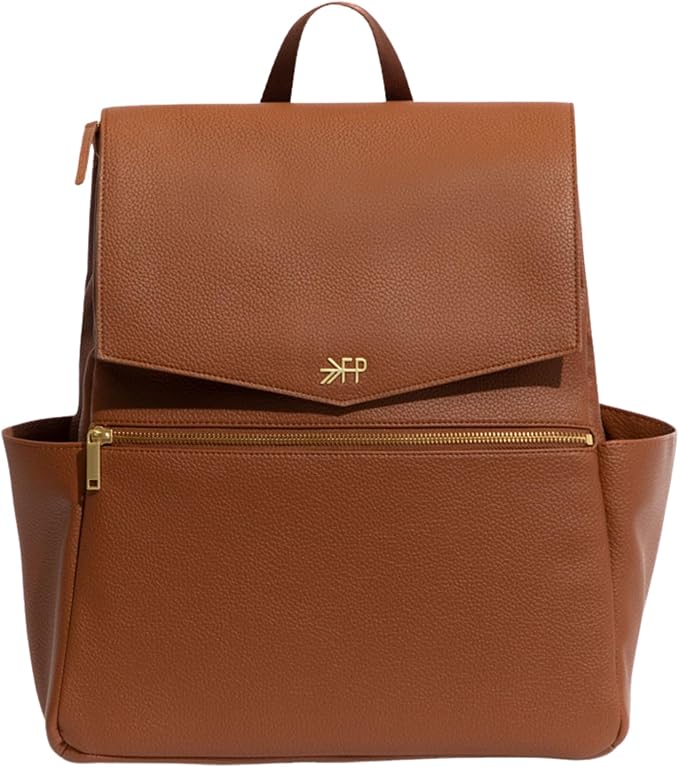 Freshly Picked Classic II Diaper Bag Backpack, Wipeable Vegan Leather With Changing Pad, Convertible (Cognac V2)