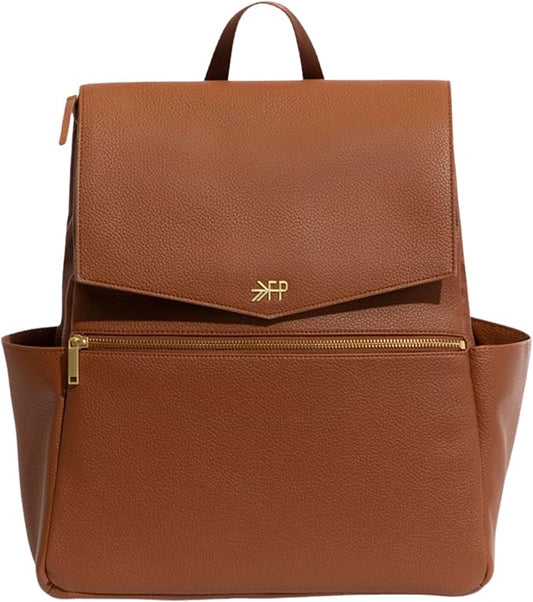 Freshly Picked Classic II Diaper Bag Backpack, Wipeable Vegan Leather With Changing Pad, Convertible (Cognac V2)