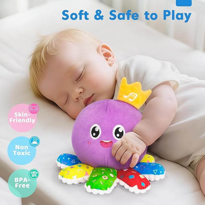 GMAOPHY Baby Toys 6-12 Months,Musical Crawling Octopus Plush Toy,Sensory Toys for Infants,Birthday Boy 7 8 9 10 12-18 Month,Tap and Voice Interaction,Walking Bouncing Learning Tummy Time Toy