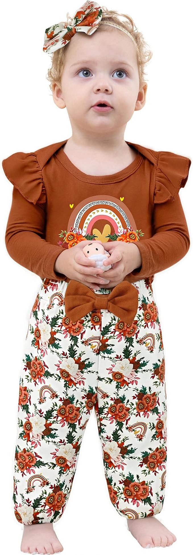 Baby Girl Clothes Newborn Infant Cotton Ruffle Romper+ Floral Pants + Headband Sets Fall Winter Outfits