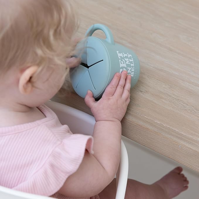 Bella Tunno Snack Cups for Toddlers, Set of 2 Silicone Spill Proof Food Containers with Lids, Babies & Kids 6-12 Months, Got Snacks & Get in my Belly