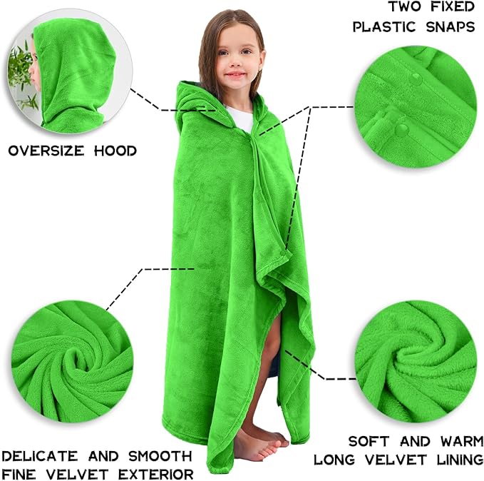 Hiturbo Kids Fleece Hooded Bath Towel: Soft Plush Pool Beach Towel Blanket - 50"x30" Toddler Towels Wrap for Boys Girls 3-12 Years (Green)