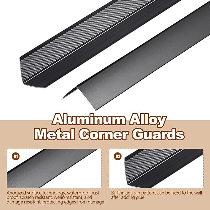 Therwen 30 Pcs Aluminum Alloy Metal Molding Corner Guards 48 x 1.2 x 1.2 Inches Wall Corner Guard Protectors with 90° Angle Door Frame Cabinet Baseboard Protector for Edge Wall Decoration(Black)