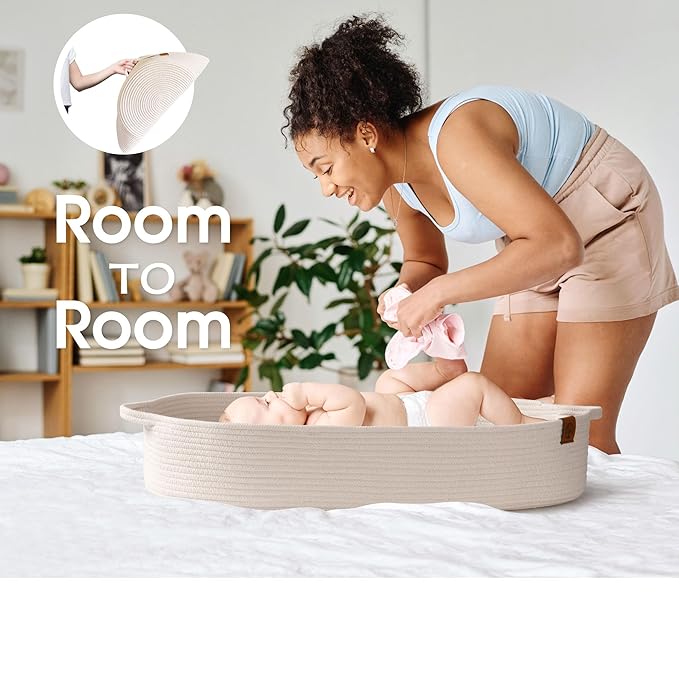 Baby Changing Basket Includes Diaper Caddy - Breathable & Waterproof Dual-Cover, Portable, Changing Pad for Dresser & Changing Table, Gift for Baby Shower (Light Cream, Diaper Caddy Set)