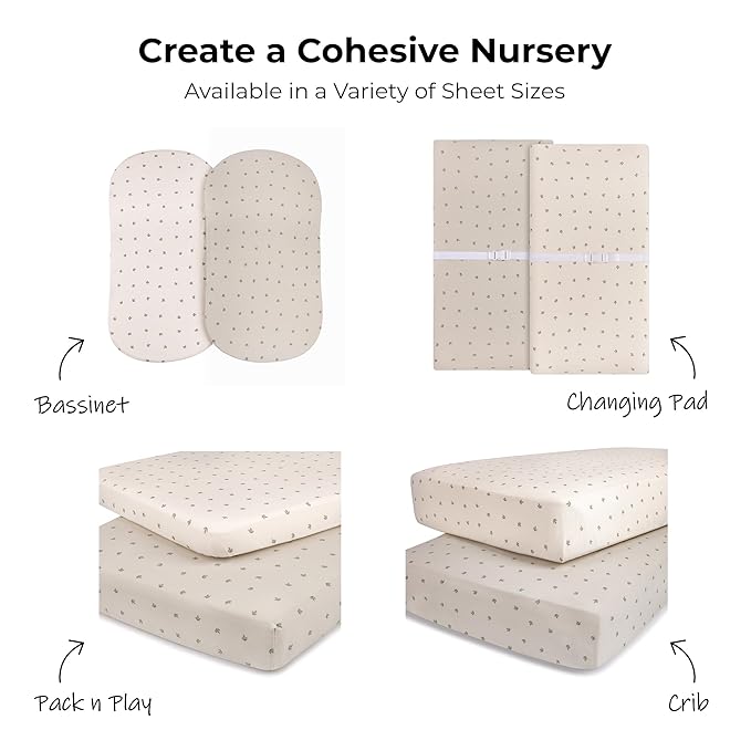 Ely’s & Co. Pack and Play Sheets, for Mini/Portable Crib, 2 Pack Fitted Playpen Play Yard Sheet Set Compatible with Graco Pack n Play, for Baby Boys/Girls, 100% Cotton, Sage Vintage Leaf, 38”x24”x5”