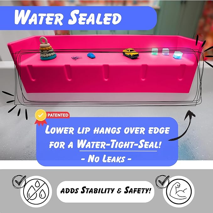 Tub Topper® Bathtub Splash Guard & Bath Shelf for Kids – Toddler Bath Tray, Bath Toys Storage & Ledge Organizer – Splash Guard for Bathtub with Suction Cups – Kids Bathroom Accessories (Pink)