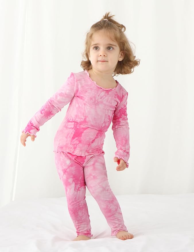Jimonda Kids Toddler Soft Rayon From Bamboo Pajamas Long Sleeve Boys Girls Sleepwear Outdoor 4pcs Set Tops&Pants Tie Dye Pj