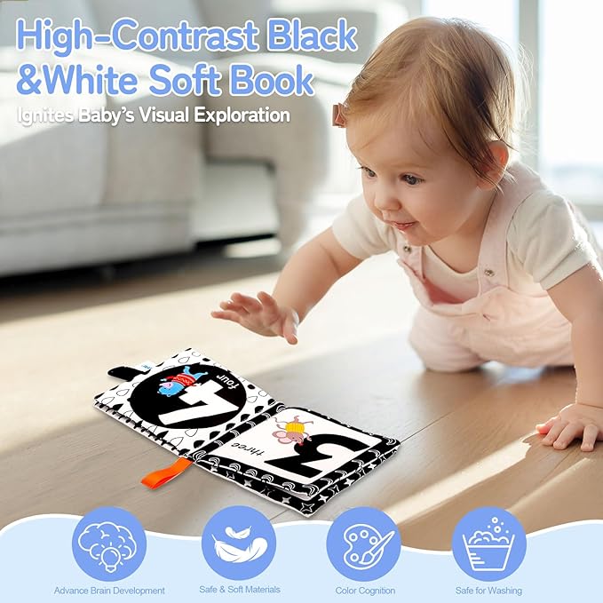 High Contrast Baby Toys for Newborn, Black and White Baby Sensory Toys for 0-6-12 Months Brain Development, Montessori Infant Toys for Baby Boy Girl Shower Gifts