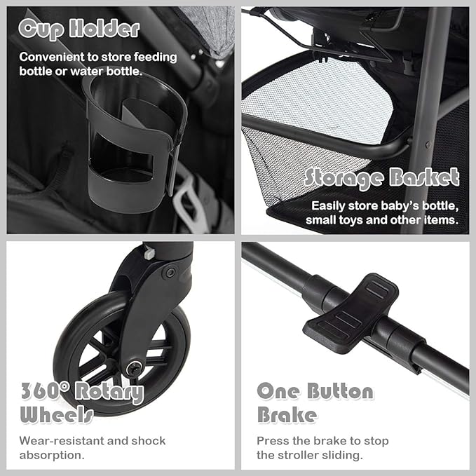 BABY JOY Baby Stroller, 2 in 1 Convertible Carriage Bassinet to Stroller, Pushchair with Foot Cover, Cup Holder, Large Storage Space, Wheels Suspension, 5-Point Harness (Gray)