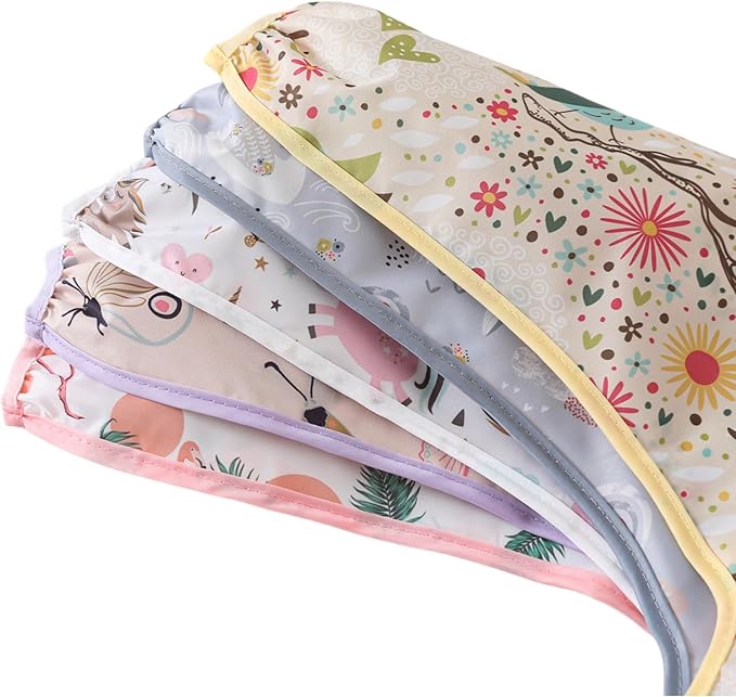 Sleeved Bib,5 Pack,Waterproof Shirt Bibs for Baby 3-24 Months Wipe Clean