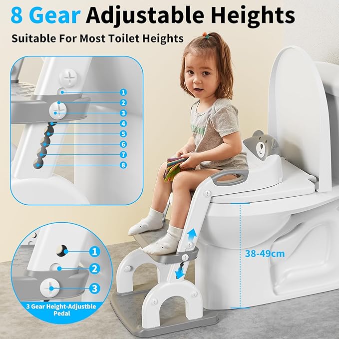 Potty Training Toilet, Adjustable Toddler Toilet Seat and Step for Kids, 2 in 1 Toilet Steps for Toddlers,Non Slip & Space Efficient & Splash Guard