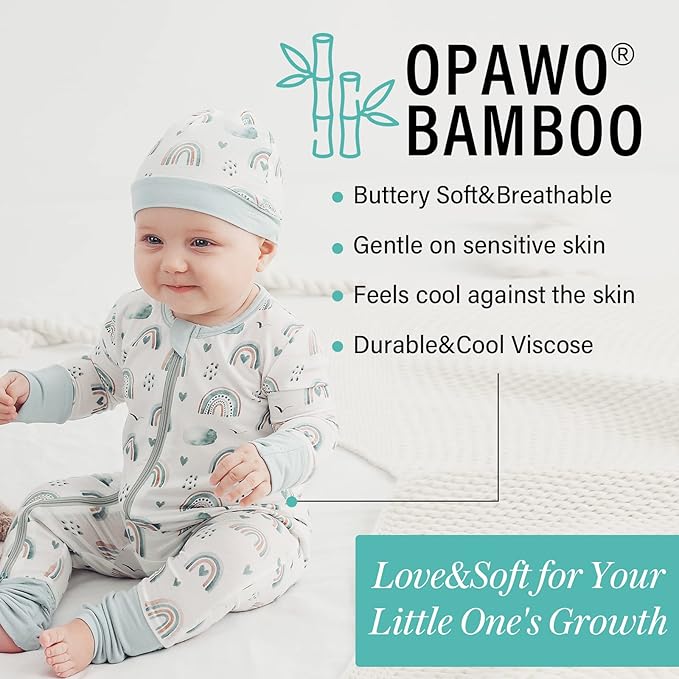 OPAWO Viscose from Bamboo Baby Pajamas Girl 2pack Mittens Cuff 2 Way Zipper Soft Footless Sleeper Baby Boy One-Piece Romper