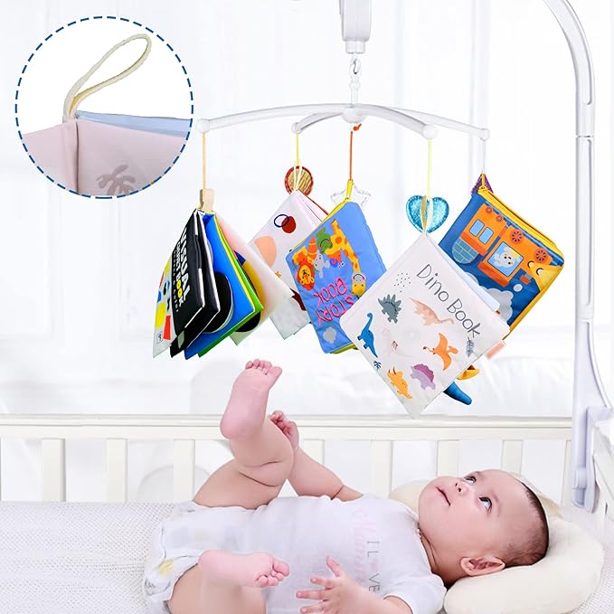 Richgv Baby Books Toys 0-6-12 Months, Baby Boy Gifts Touch and Feel Crinkle Books with Dino Doll, Newborn Infant Carseat Toys 6-9-12 Months Shower Gifts Easter Basket Stuffers