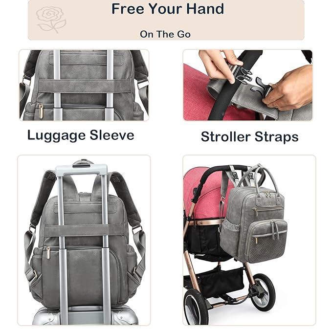 Leather Diaper Bag Backpack for Women with Multiple Pockets,Laptop Compartment and Changing Pad.